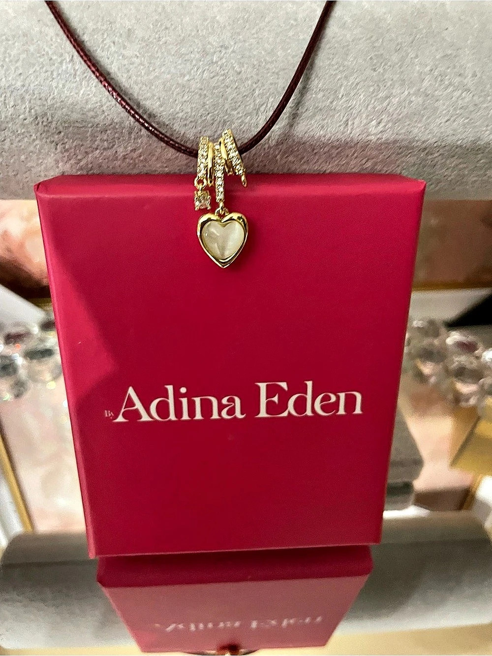 Adina Eden Heart Pendant Necklace Red & Gold new in box